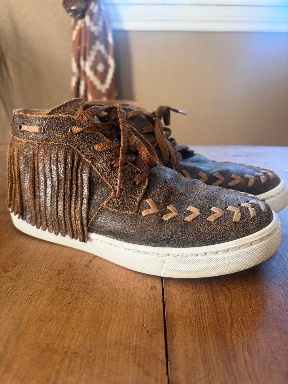 Women's Brown Fringe Moccasin-Style Sneaker Agave Sky